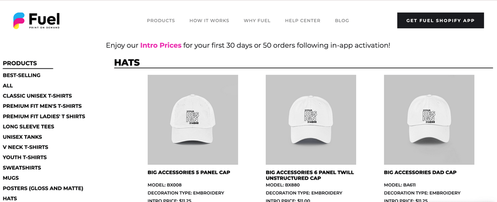 get fuel print on demand hats