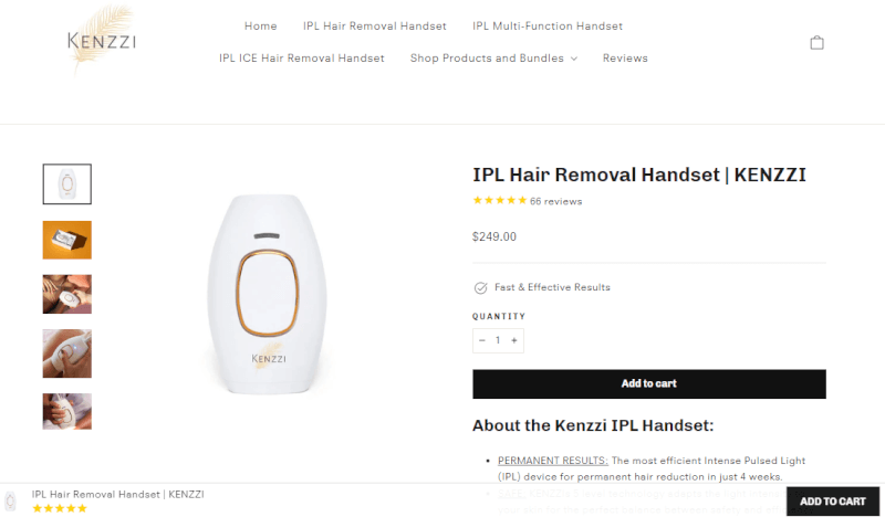 IPL Hair Removal Device Seller's website