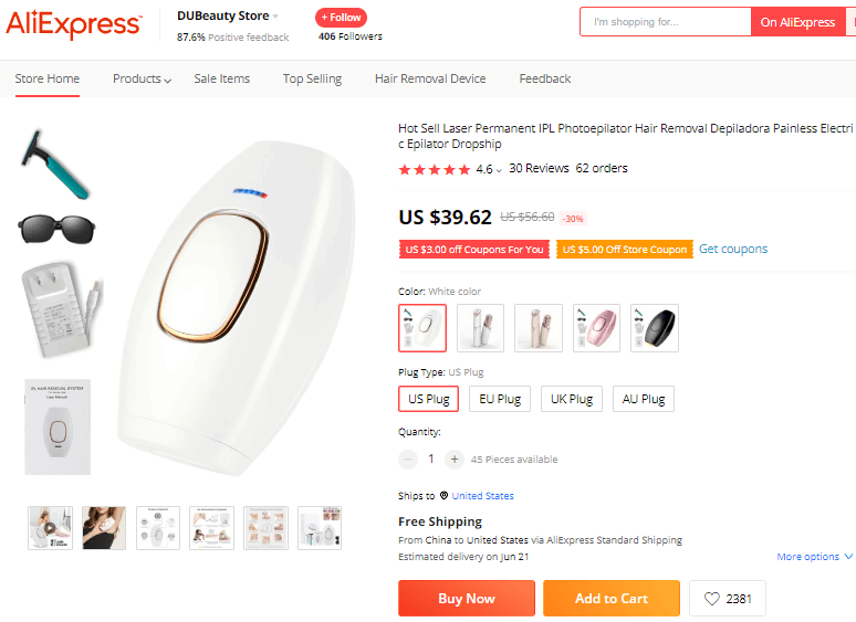 IPL Hair Removal Device on AliExpress