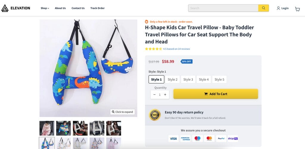 neck pillow seller's website