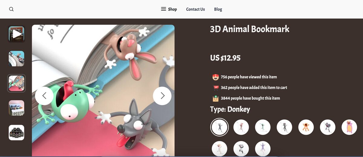 3D Cartoon Animal Bookmarks Seller's Website