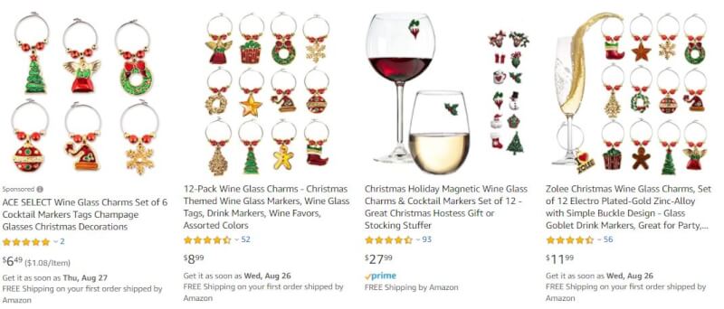 Christmas Holiday Magnetic Wine Glass Charms & Cocktail Markers Set of 12 