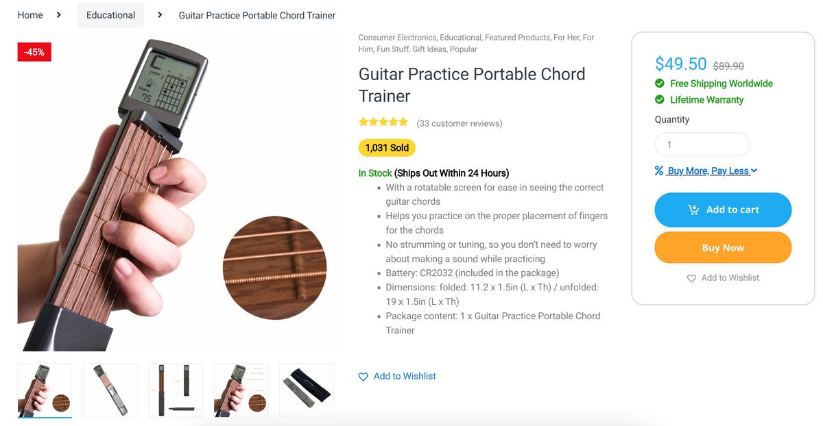 Pocket Guitar Chord Practice Tool Seller's Website