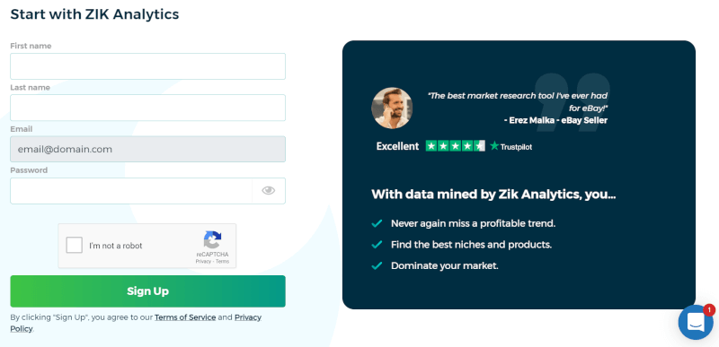 Create an account on Zik Analytics