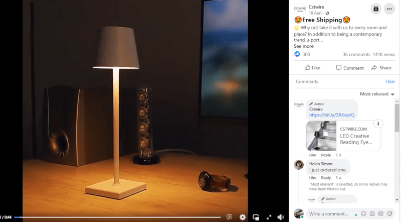 Rechargeable Table Lamp Facebook Ad