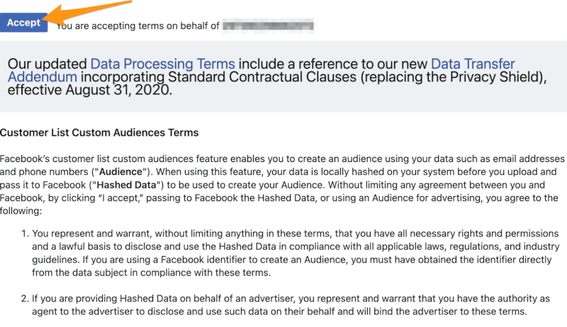 accept facebook terms