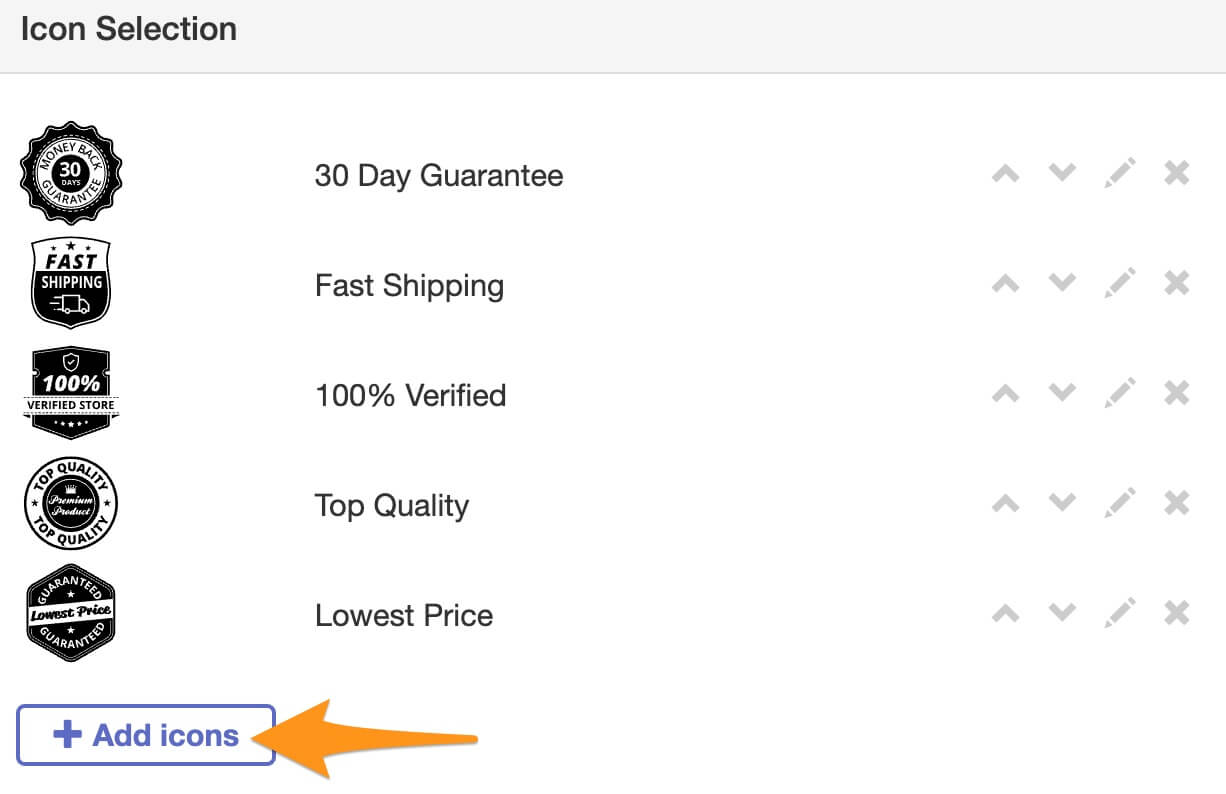 add icons shopify trust badges