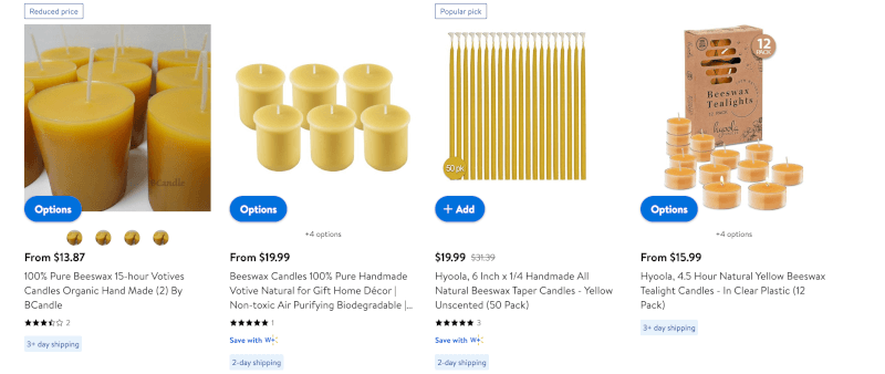 Beeswax Candles from Walmart