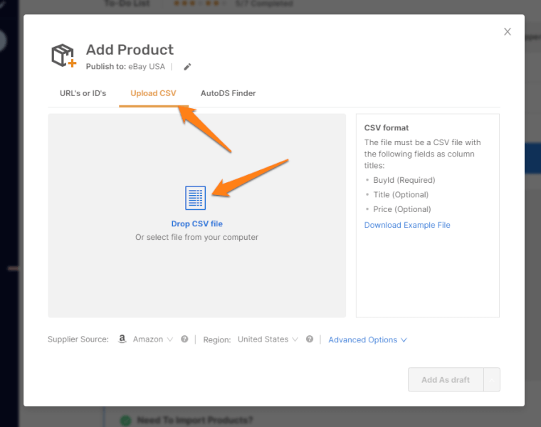 Upload CSV file to Import