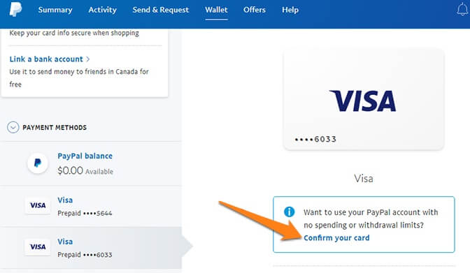 paypal confirm your card link
