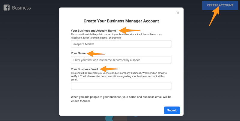 Create business manager account