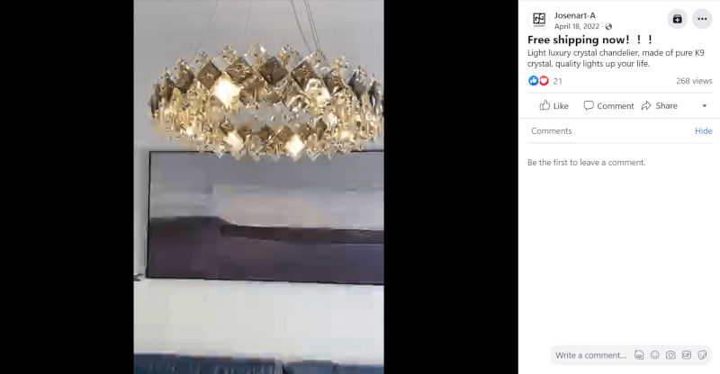 Home And Garden Dropshipping Crystal Layered Chandelier FB Ad