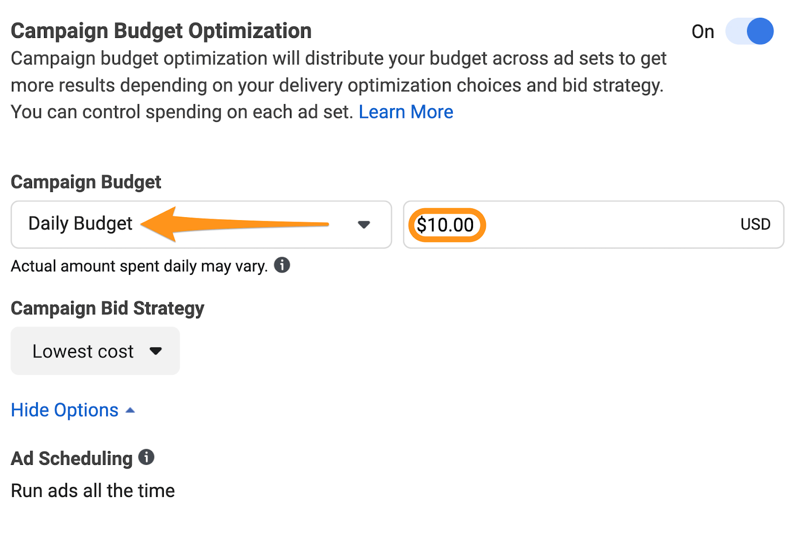 facebook ad campaign budget