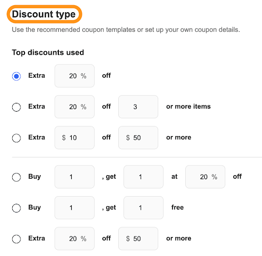 select discount type ebay