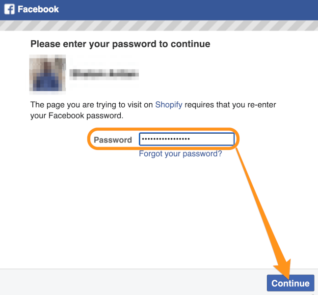 facebook password shopify