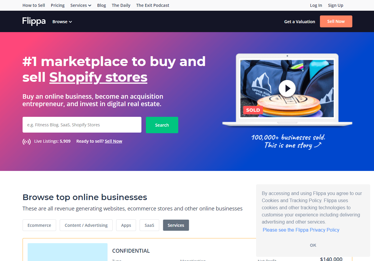 flippa buy and sell Shopify stores