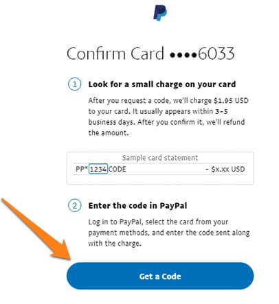 paypal card get a code