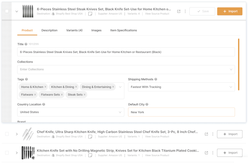 Dropshipping Knife Products Optimization