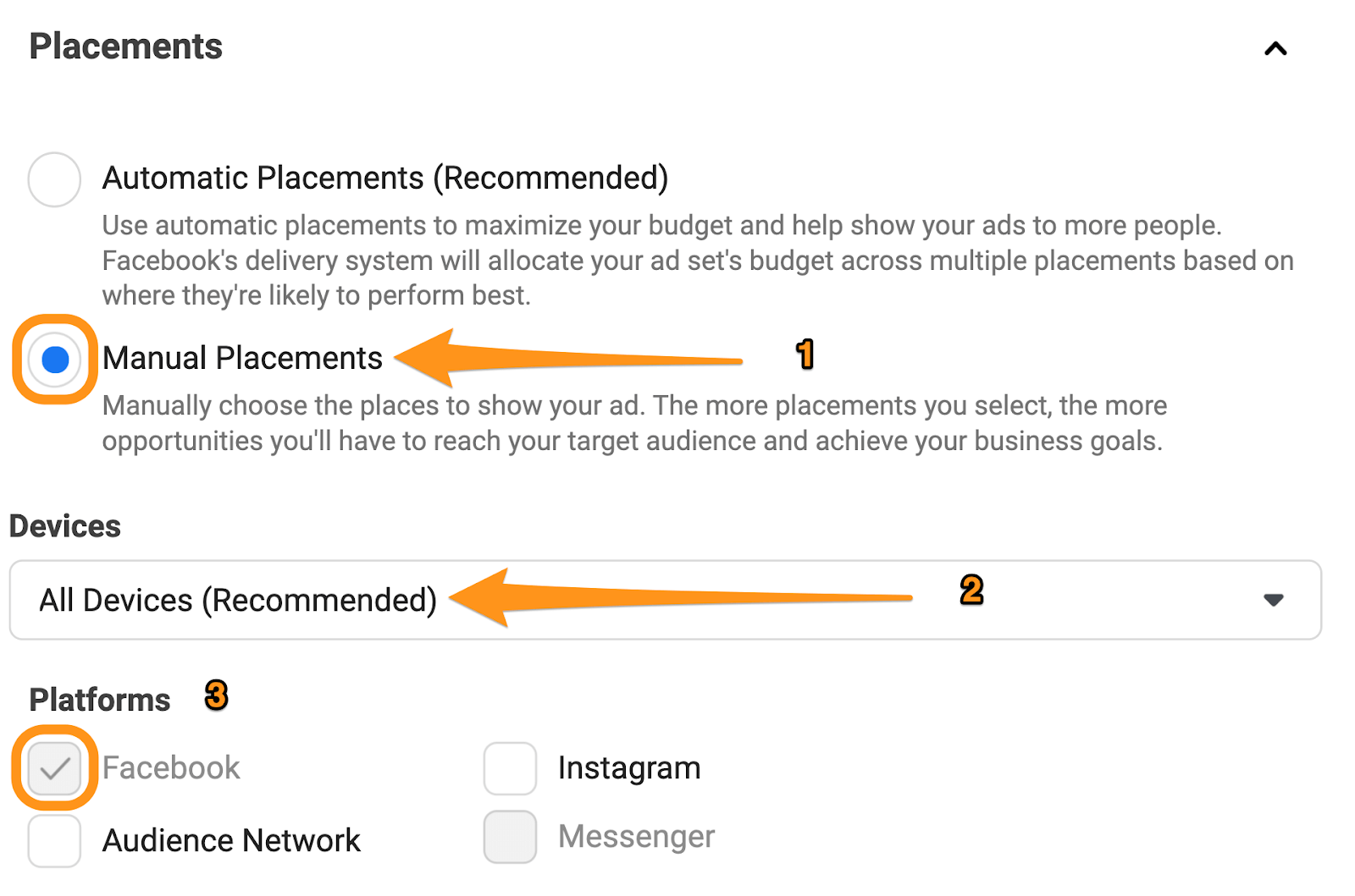 facebook ad placement settings