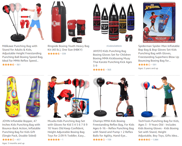 punching bags for kids ecommerce