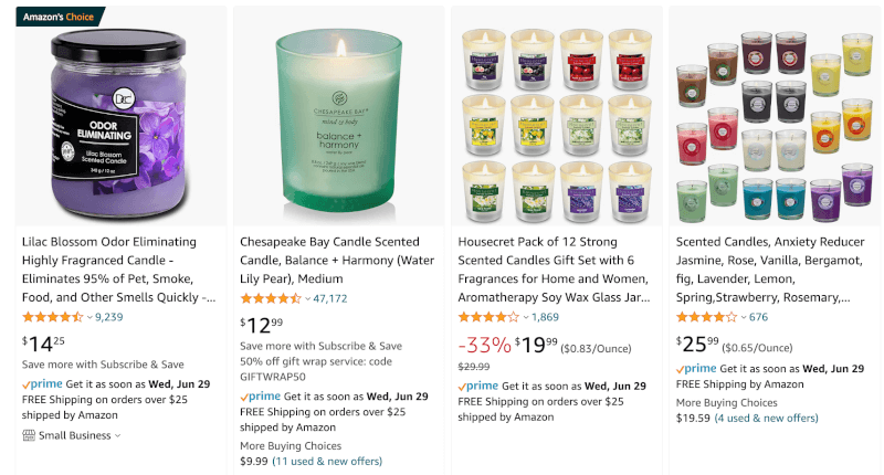 Scented Candles from Amazon
