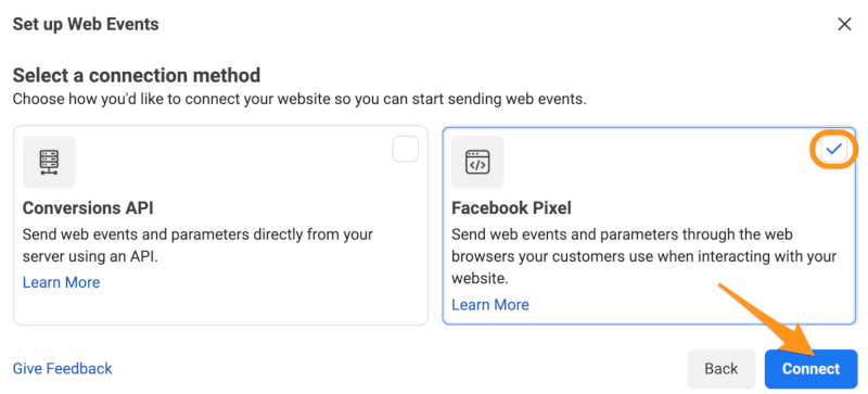 connect facebook pixel