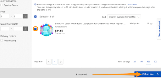 set ad rate ebay