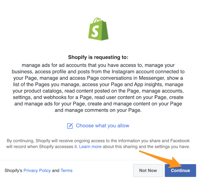 facebook permission shopify