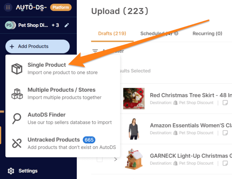 add single dropshipping product