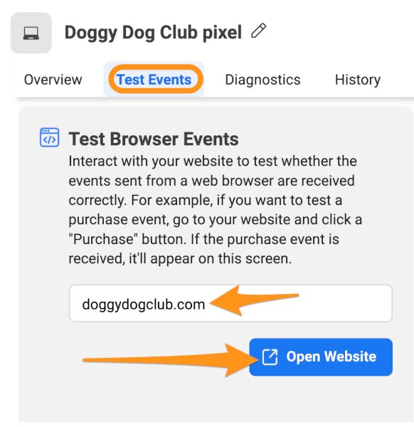 test events pixel