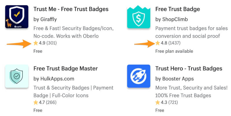 high rating trust badges