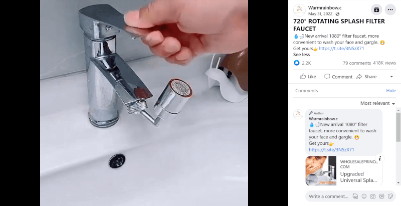 Home And Garden Dropshipping Universal Filter Faucet FB Ad