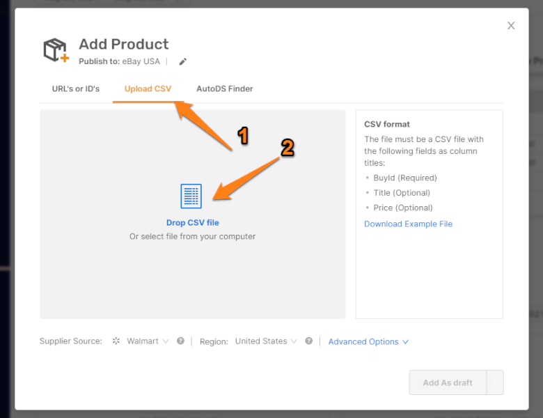 Upload CSV File to Import Products