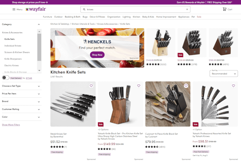 Wayfair Knives Dropshipping Supplier