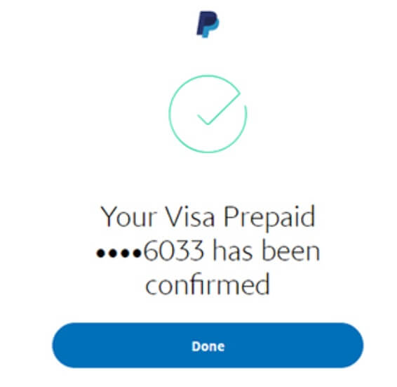 paypal card confirmed