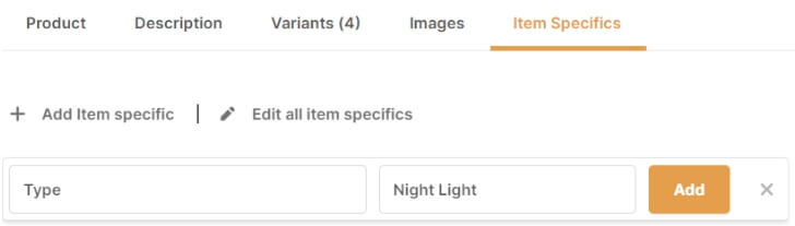 add item specific ebay