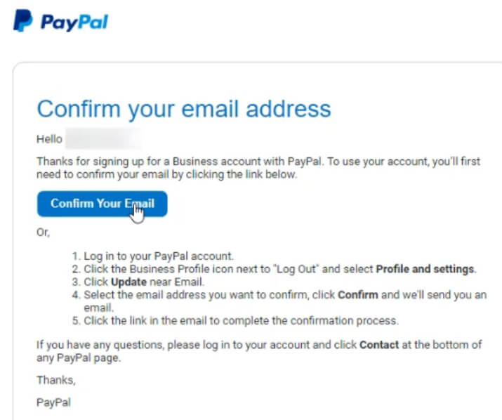 confirm email address paypal
