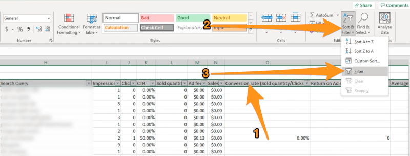 create a filter on the spreadsheet