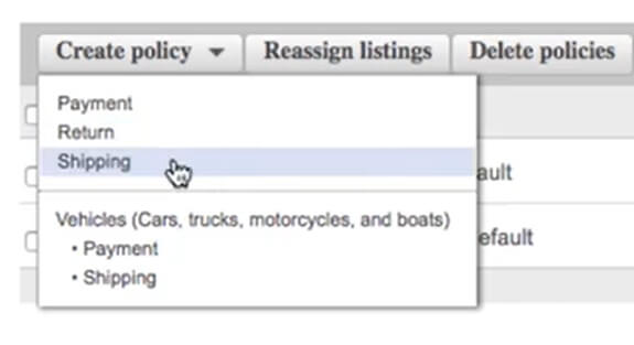 shipping policy setup ebay account