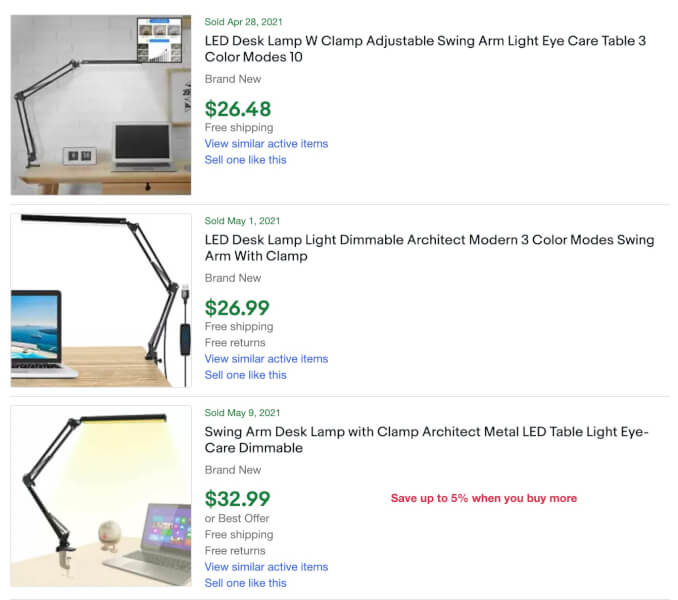 eBay lamps dropshipping listings