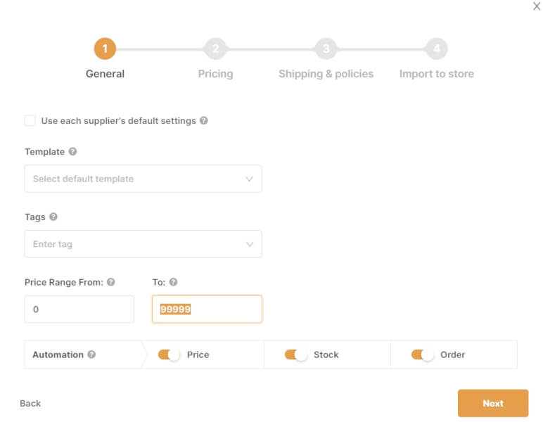 general settings autods product import