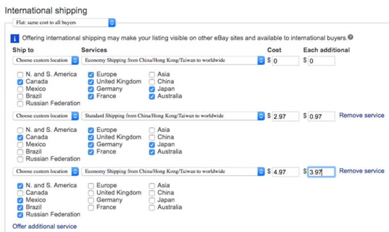 international shipping policy setup ebay account