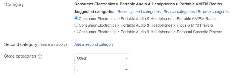 ebay choose category list product
