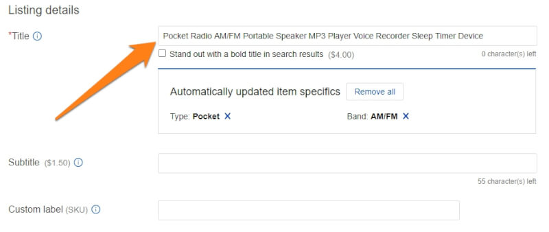 ebay item title product listing