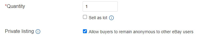 ebay quantity private listing 