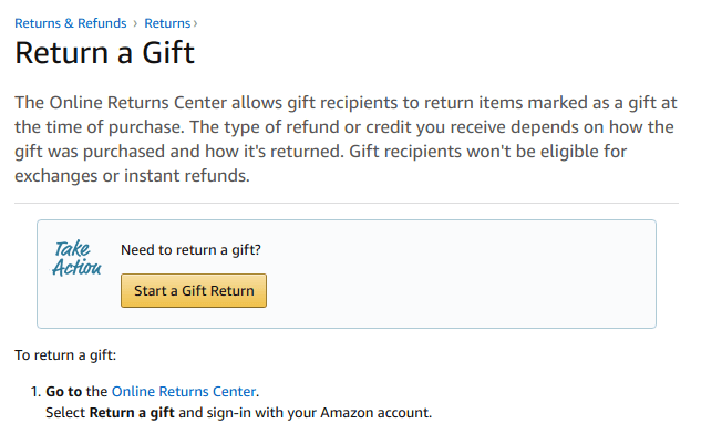 Returning Amazon gifts