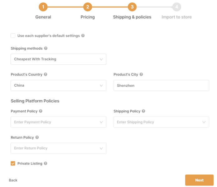 shipping policies autods product importer