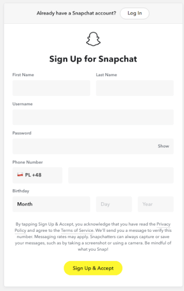 snapchat sign up