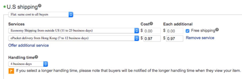 domestic shipping policy ebay